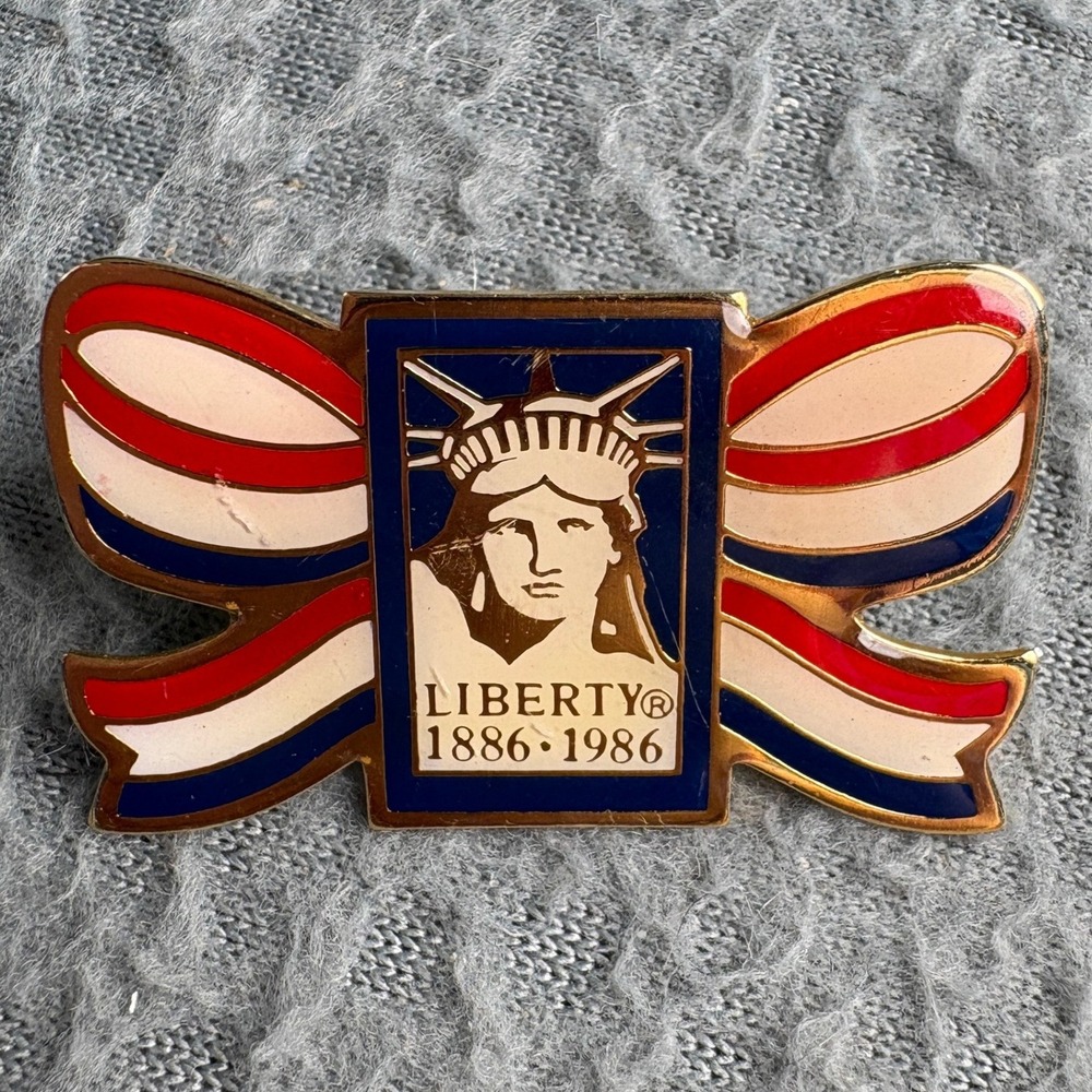 Vintage 1982 Statue of Liberty Centennial Bow Pin 1886-1986 Americana Enamel